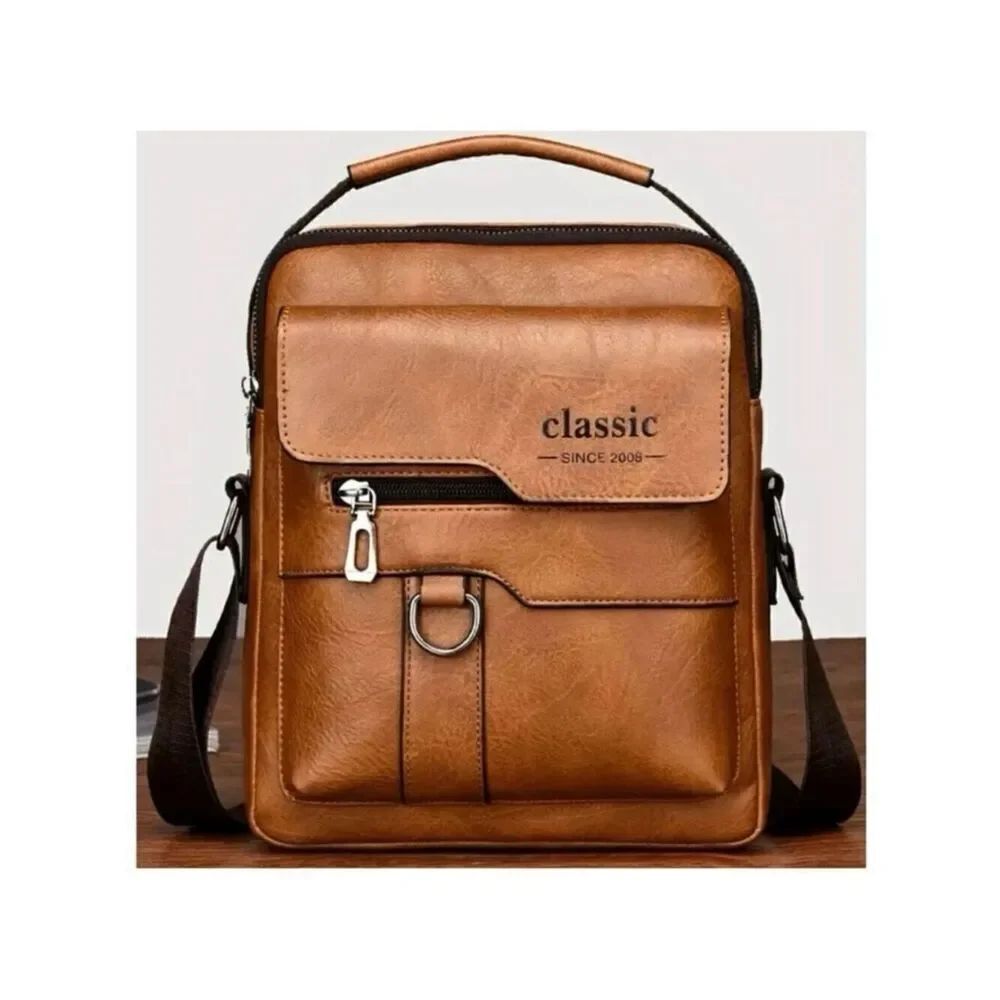 NWT CLASSIC Vintage Tan Camel Shoulder Spacious Multi-Pocket Office Travel Bag
